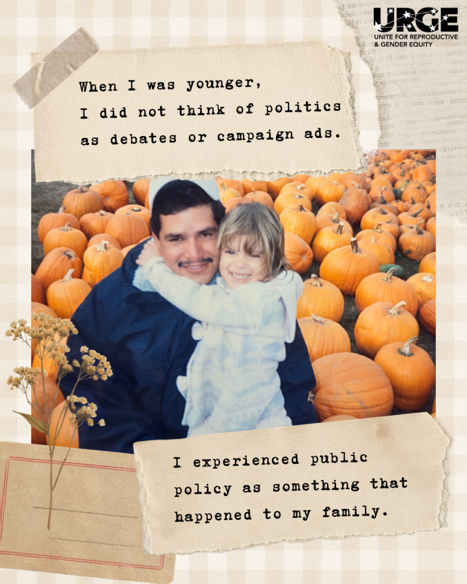 Man and girl in pumpkin patch poster
