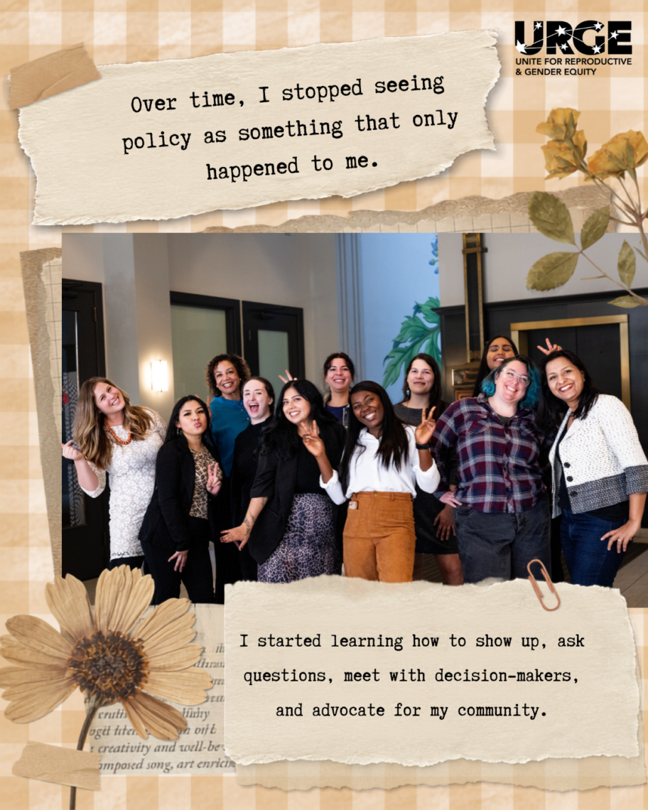 Poster with smiling group of people and text