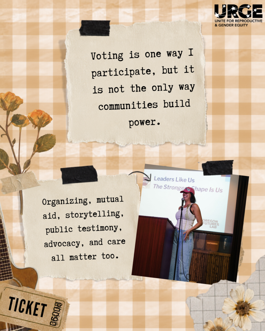 Woman giving slideshow presentation at podium